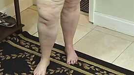 Hey busty mature, flash those huge tits and fat pussy in shorts then take black creampie?