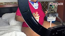 Horny Chubby Milf Fucks Gateman Doggystyle on Bed After Husband Calls