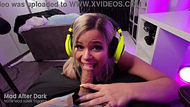 gamer girl drops controller grabs your cock for deep pov sucking and tit play session