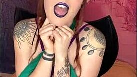 succubus teen redhead gags deep on monster cock sloppy spit choke ball lick nerd style