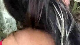Horny brunette teen craves rough blowjob fuck deep in woods