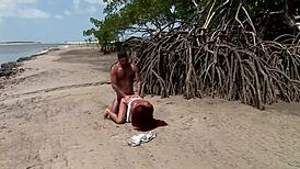 Latina milf with small firm tits fucks on beach in wet outdoor teasing session