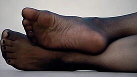 Wife's Nylon Pantyhose Feet Tease with Subtle Allure Up Close