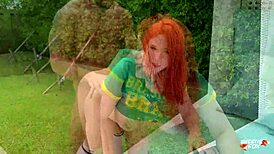 hot fitness redhead sweetie fox rides cock outdoors after football