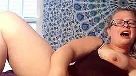 squirting lesbian milf massages fat bbw partner's pussy with dildo till massive orgasm cum