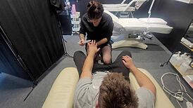 i came for manicure but horny chubby manicurist grabs my small cock for deep blowjob and face fuck