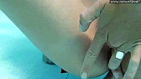 damn babe, that hot shaved euro teen gives wet poolside blowjob fingering her pussy underwater