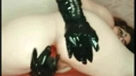 Vintage redhead whore rams leather gloves deep in ass 😈🧤