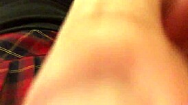 Specific shemale squats over toilet flashing dirty stained underwear close-up fetish view