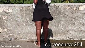 Curvy Amateur Flashes Big Ass Upskirt No Panties Outdoor Public