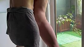 massive muscle milf's tight ass slammed against window by bodybuilder's huge cock as she screams