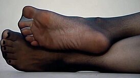 Wife's Nylon Pantyhose Feet Tease with Subtle Allure Up Close