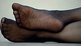 Wife's Nylon Pantyhose Feet Tease with Subtle Allure Up Close