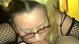 amateur babe slurps up sloppy blowjob mess