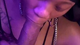 pretty ebony babe licks balls before taking thick facial cumshot