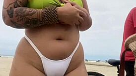 virgin takes my ass right in front of hubby on flashing beach