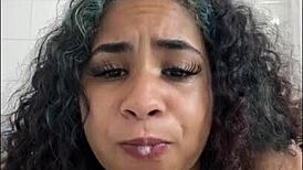 my client demands i ride my wet shaved latina pussy with monster dildo in shower