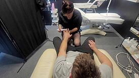 i came for manicure but horny chubby manicurist grabs my small cock for deep blowjob and face fuck