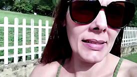 curvy brazilian wife teases muscular gatekeeper with deepthroat blowjob then moans in outdoor creampie fuck at home