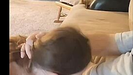 she starts gentle femdom on sofa but he creampies her wet pussy hard