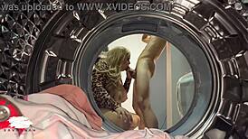 Chubby Blonde Hooks Up With Young Guy In Laundry Room