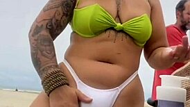 virgin takes my ass right in front of hubby on flashing beach