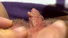 Huge clitoris throbs under intense rubbing and jerking to orgasm
