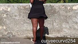 Curvy Amateur Flashes Big Ass Upskirt No Panties Outdoor Public