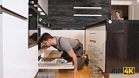 hey hubby, forgot the cash? pay the handyman with your wife's rimjob and fuck instead??