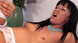 Lolly Badcock's pussy lips dangle low gripping his shaft during deep pounding rides