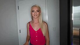 blonde teen stepdaughter kneels to slurp stepdaddy's cock in taboo fun