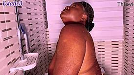 Fat Ebony BBW Rams Dildo Deep in Bathroom Masturbation Session