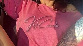 i'm the slutty latina wife flashing truckers on our sp car ride with hubby watching