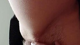 Skinny brunette masturbates hairy beaver solo until intense orgasm hits