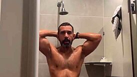 Gym shower steam rises as red thong clings to wet curves... prusquinttus tempts