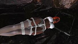 redhead bound in stockings squirms from nightmare vibrator orgasm game