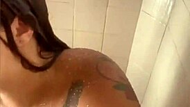 rabuda flashes curvy ass body in steamy bath exhibitionist tease