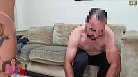 suggestive crossdressing fuck with neighbor while cuckold away in living room