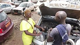 mechanic's long cock bareback anal makes her squirt deep in garage car fix