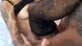 ebony babe's pierced saggy tits fucked by huge cock