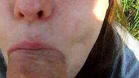 passionate pov outdoor blowjob ends in creampie for cute brunette