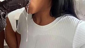 Amateur Couple Devours Huge Meat Dildo in Rough POV Deepthroat Ball Licking. Nysdel Action