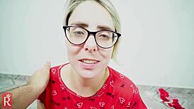 huge load blasts milf's massive natural tits backstage after deep blowjob