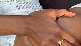 Skinny Ebony Gags on Monster Cock Sloppy Blowjob Before Anal Creampie