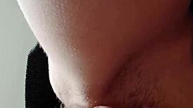 Skinny brunette masturbates hairy beaver solo until intense orgasm hits