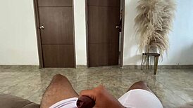 colombian housewife with huge natural tits watches fat guy masturbate through see-through top