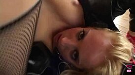 Blonde Stocking Slut Takes Double Penetration And Mouthful Of Big Cock