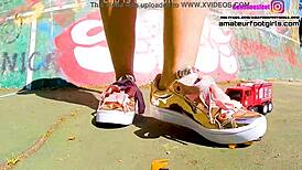 Kati Tramples Crushes Giant Toy Cars Sneakers Stomping