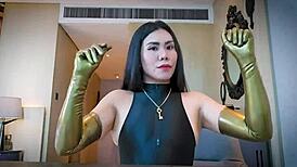 Imagine latex gloves snapping on your skin as mistress teases in rubber fetish bliss