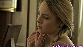 European blonde hides her pussy rub in erotic secrecy